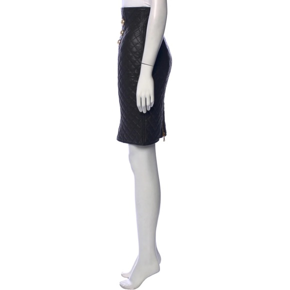 Balmain Black with Tag High-waisted Quilted Leather Skirt - Picture 3 of 16